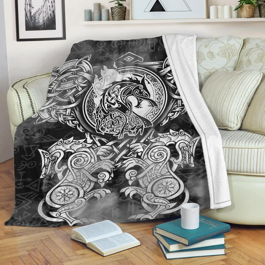 Ligerking Premium Blanket - Viking Dragon and Wolf Tattoo Premium Blanket A31