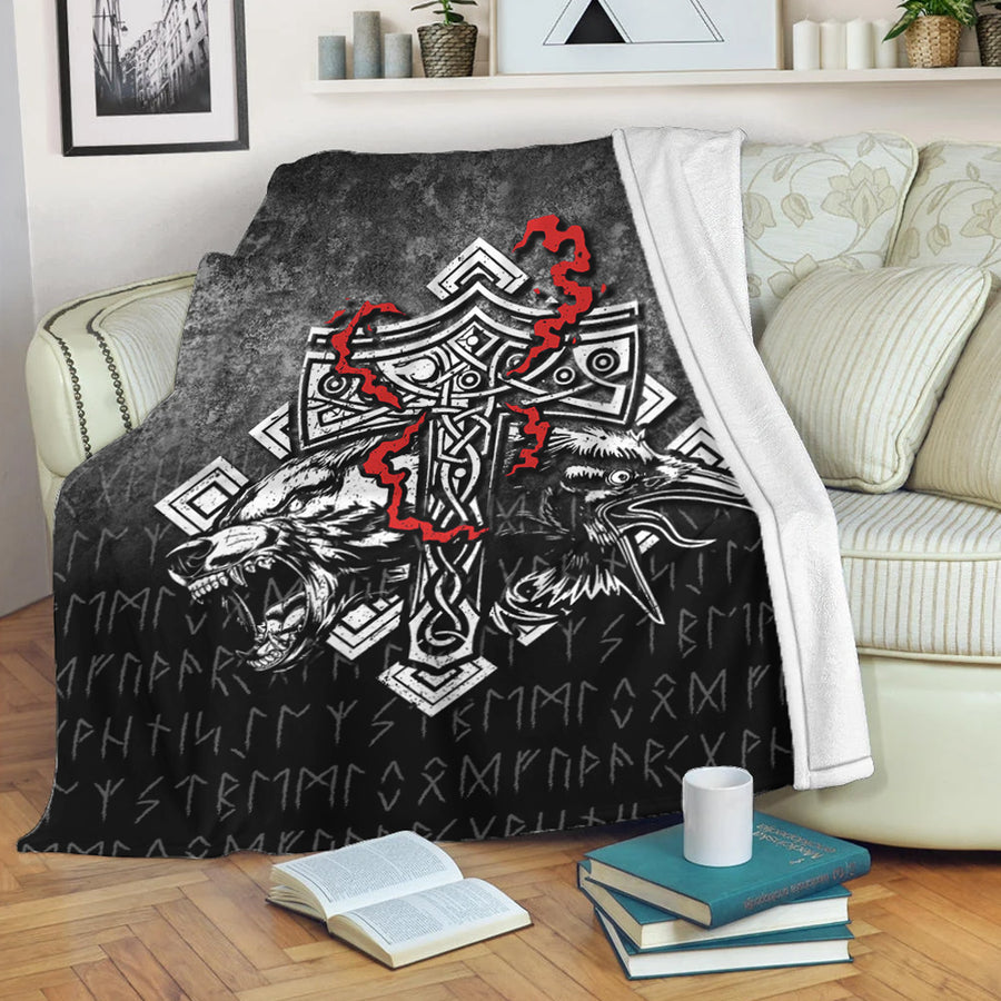 Ligerking Premium Blanket -Thor-Hammer-Mjolnir-Rune-Protection-Odin-Raven-Viking Premium Blanket A7