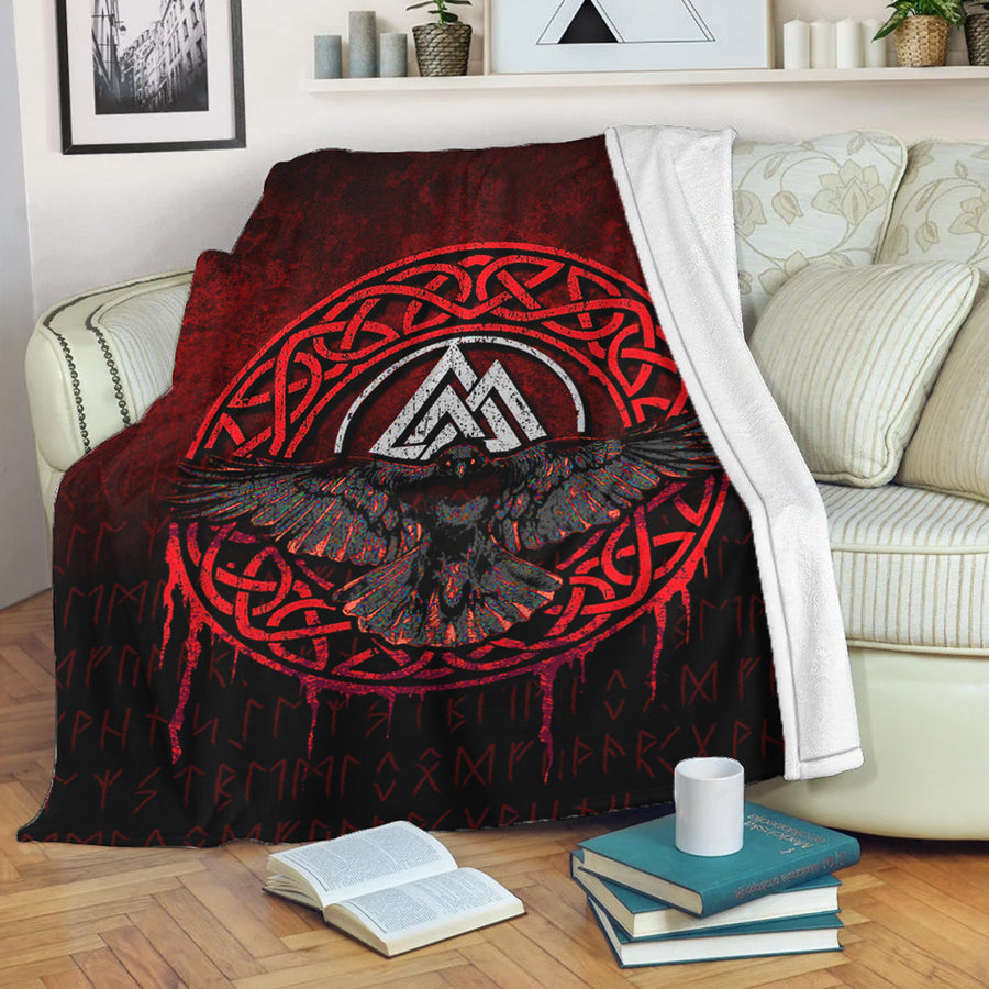 Ligerking Premium Blanket - Valhalla Norse Mythology Raven Black Crow Viking - Red Version Premium Blanket A7