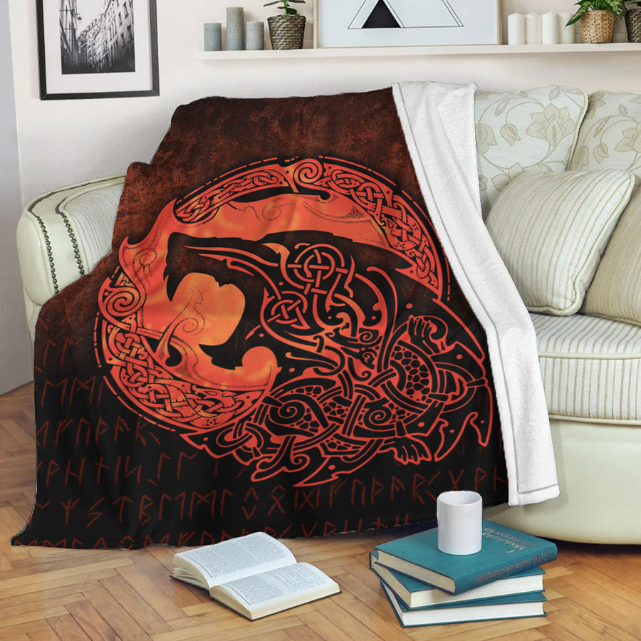 Ligerking Premium Blanket - Fenrir Viking 3D Tattoo - Orange Version Premium Blanket A7