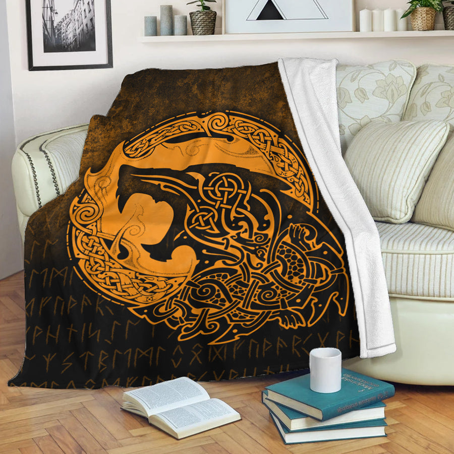 Ligerking Premium Blanket - Fenrir Viking 3D Tattoo - Gold Version Premium Blanket A7
