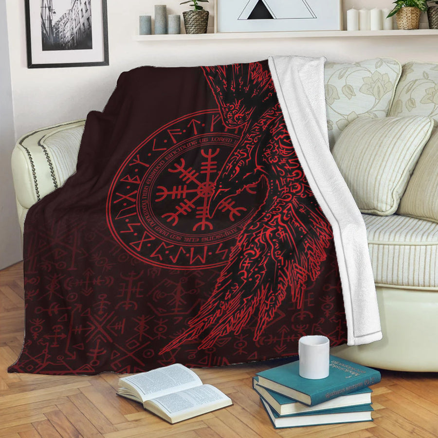 Ligerking Premium Blanket - Raven and Helm of Awe Red Premium Blanket A94