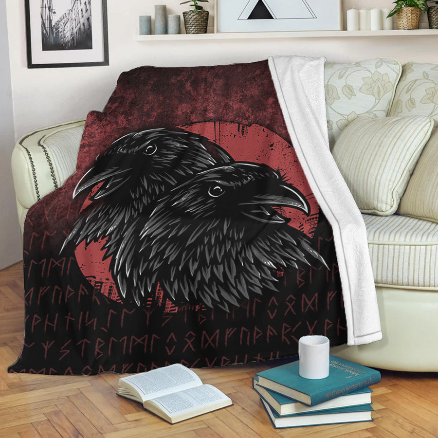 Ligerking Premium Blanket -Huginn And Muninn Birds Norse Mythology Crow Hunters Wildlife Animals Premium Blanket A7