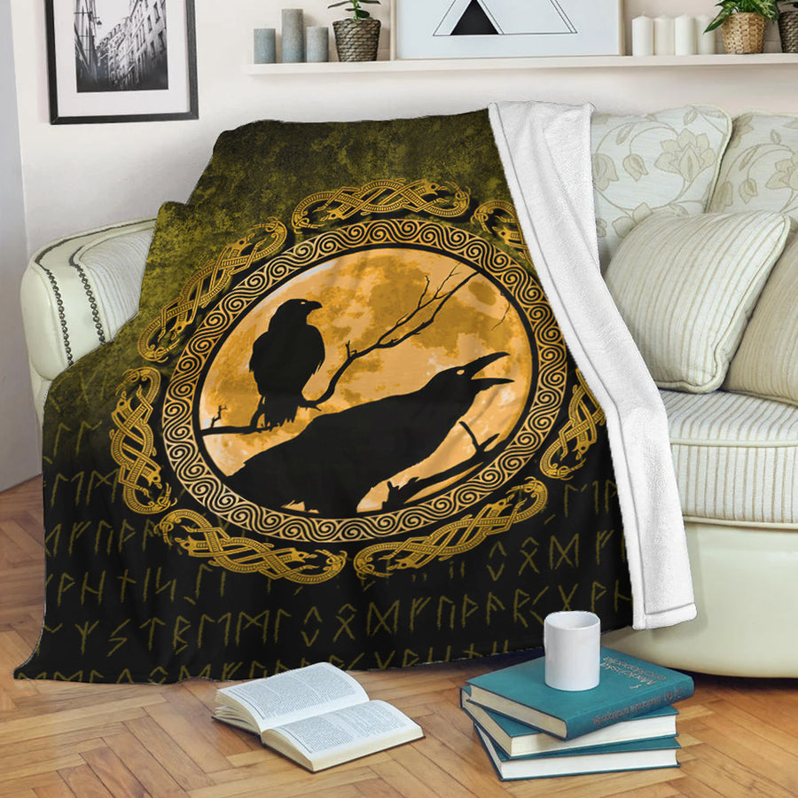 Ligerking Premium Blanket - Vikings Huginn Muninn Odinâ€™s Ravens - Gold Version Premium Blanket A7