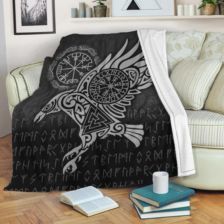 Ligerking Premium Blanket - Raven Vegvisir Tattoo - Special Version Premium Blanket A7