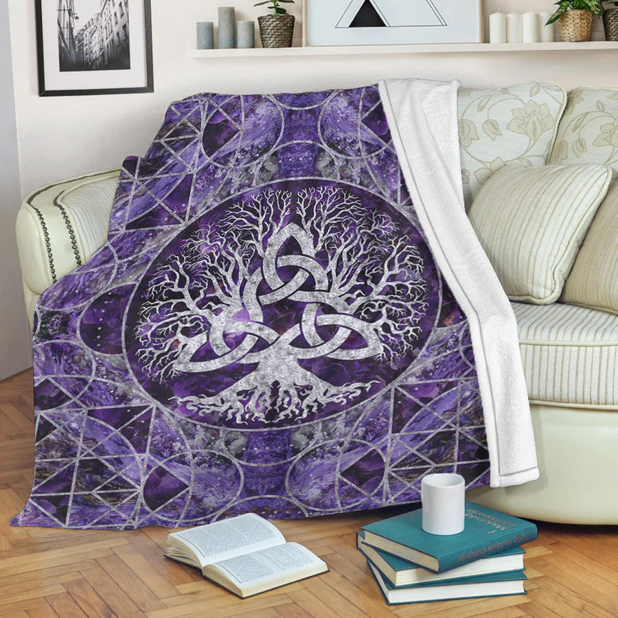 Ligerking Premium Blanket - Tree of Life with Triquetra Amethyst and Silver Premium Blanket A7