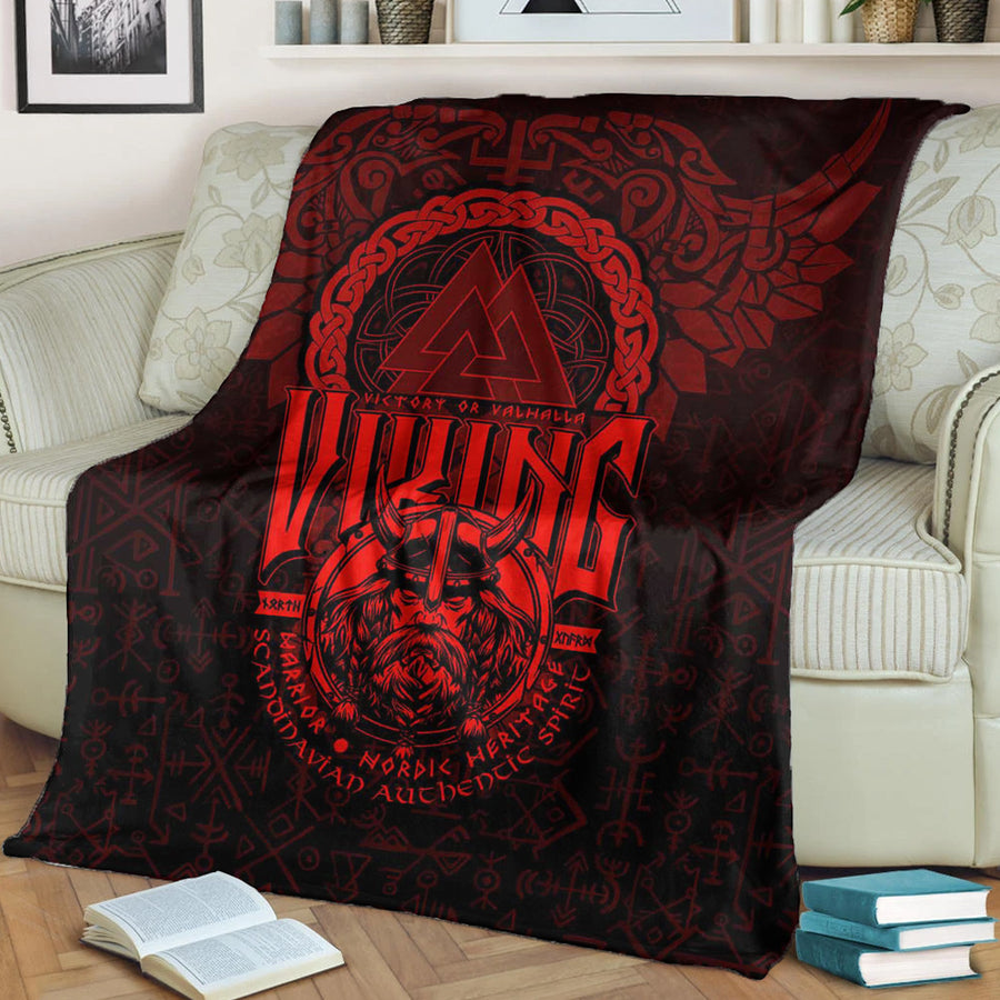Ligerking Premium Blanket - Viking Warriors Valknut Red Premium Blanket A94