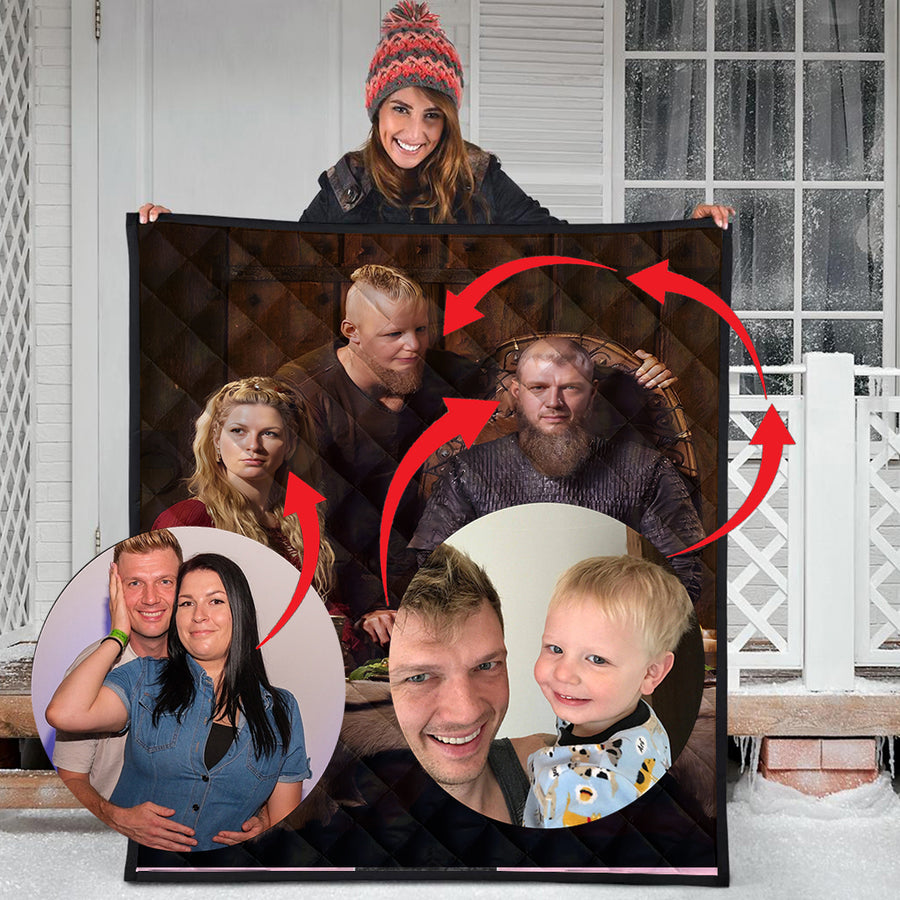 Ligerking Personailzed - Personal Portrait In The Picture Family of Three Ligerking Quilt A35