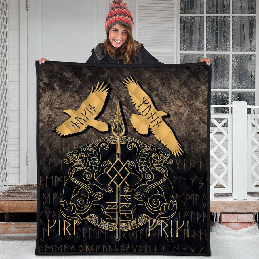 Ligerking Quilt - Norse Mythology Spear of Odin Gungnir Runes Geri Freki Huginn Muninn Quilt A7
