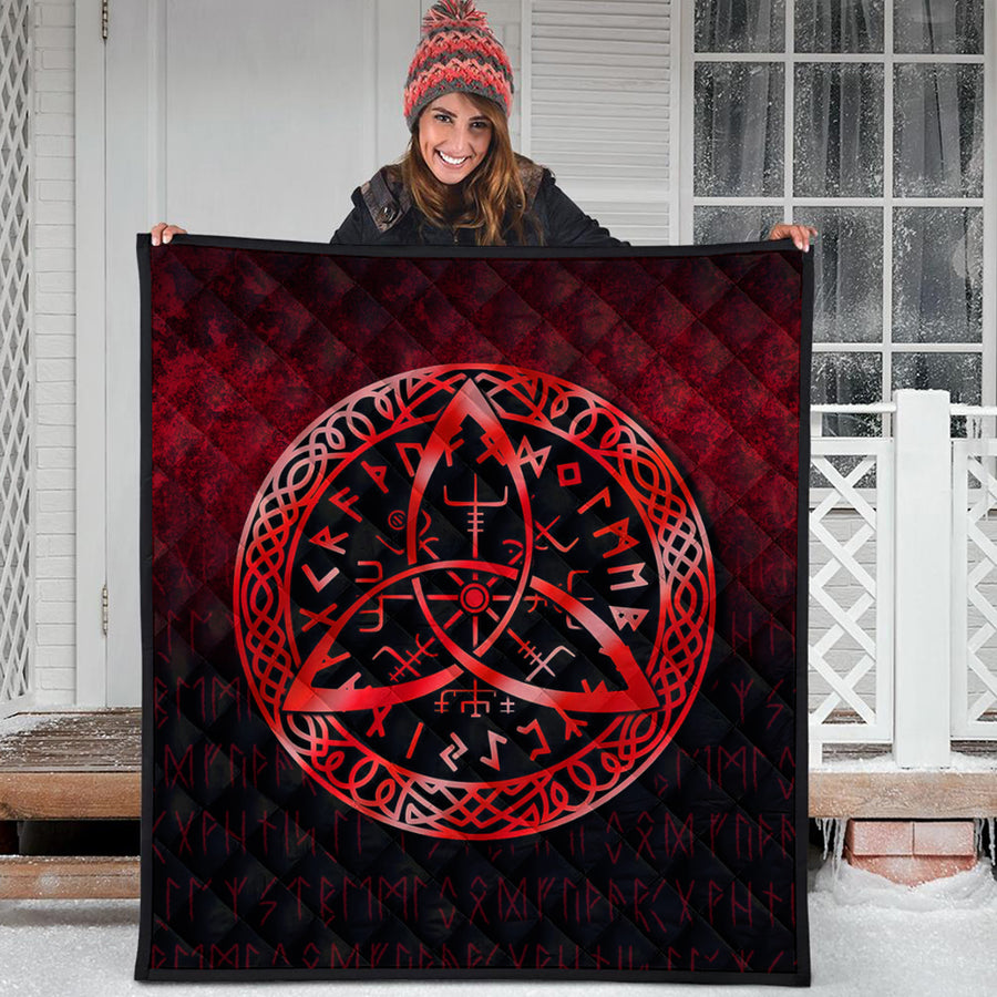 Ligerking Quilt - Vegvisir Nordic Viking Rune - Red Version Quilt A7
