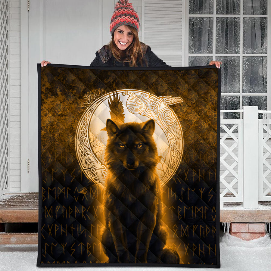 Ligerking Quilt - Fenrir Viking Wolf - Gold Version Quilt A7