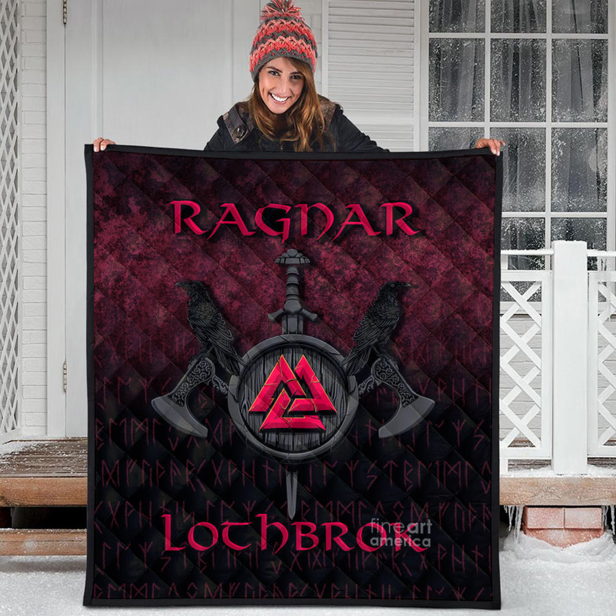 Ligerking Quilt - Ragnar Lothbrok - Ragnar Lodbrok - Viking Warrior - Red Version Quilt A7