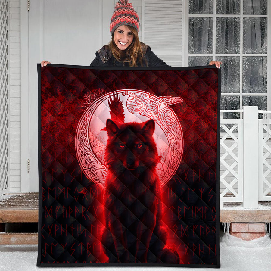 Ligerking Quilt - Fenrir Viking Wolf - Red Version Quilt A7