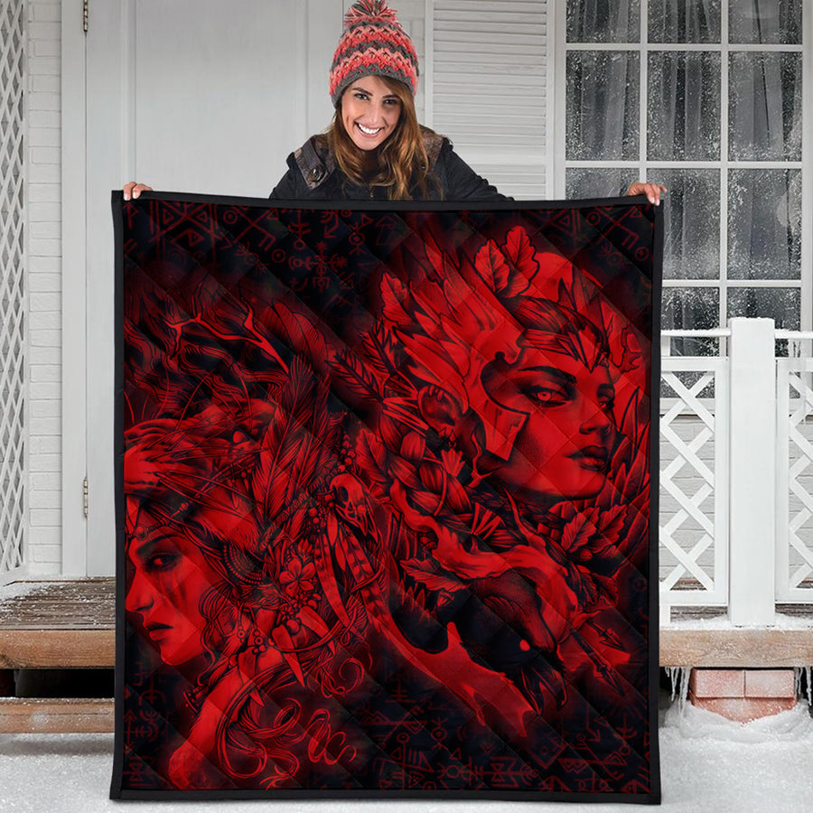 Ligerking Quilt - Valkyries And Bear Raven Red Quilt A95