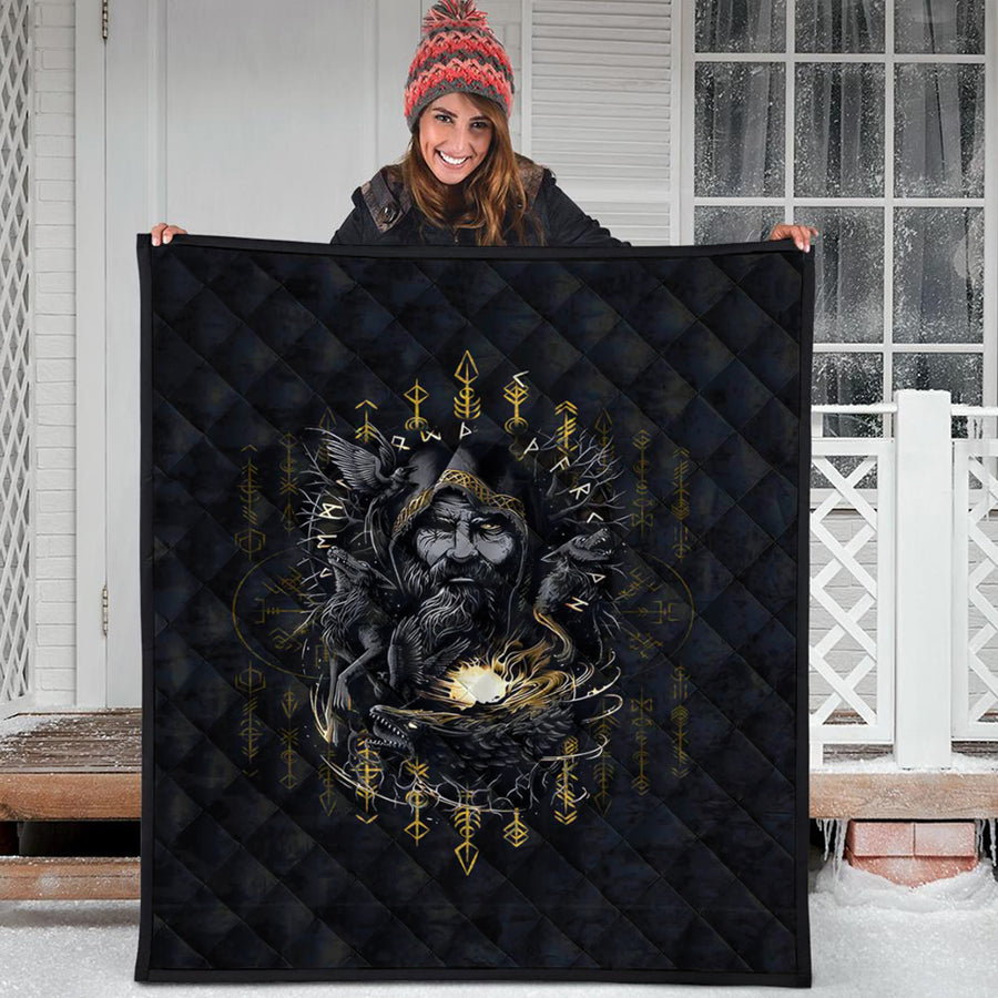 Ligerking Quilt - Odin Geri and Freki Rune Style Quilt A35