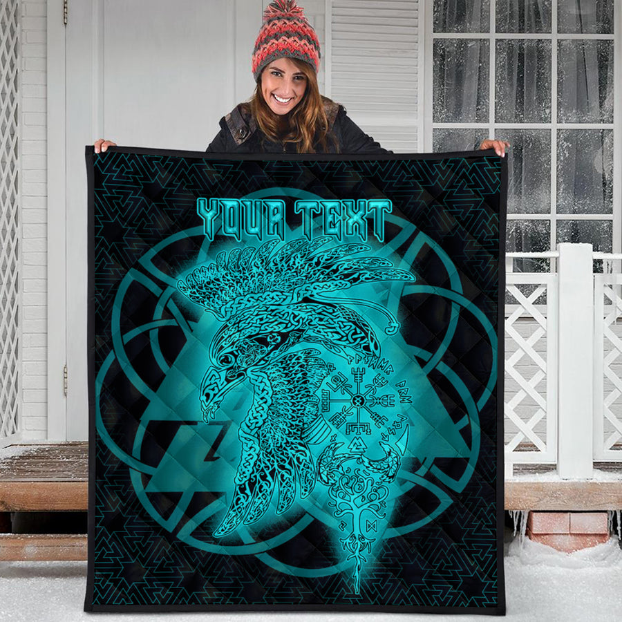 Ligerking Quilt - Valknut Raven Turquoise Viking Homeset Quilt A95