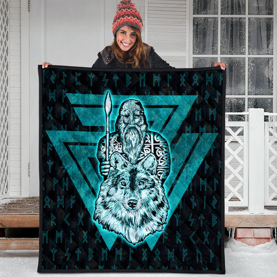 Ligerking Quilt -Viking Odin Wolf Turquoise Quilt A95