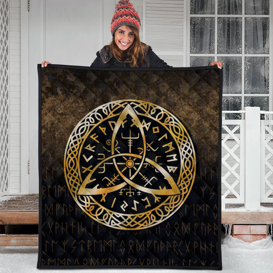 Ligerking Quilt - Vegvisir Nordic Viking Rune - Gold Version Quilt A7