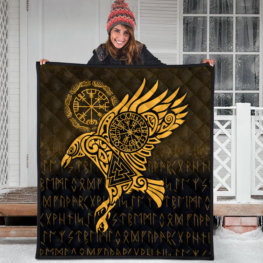Ligerking Quilt - Raven Vegvisir Tattoo - Gold Version Quilt A7