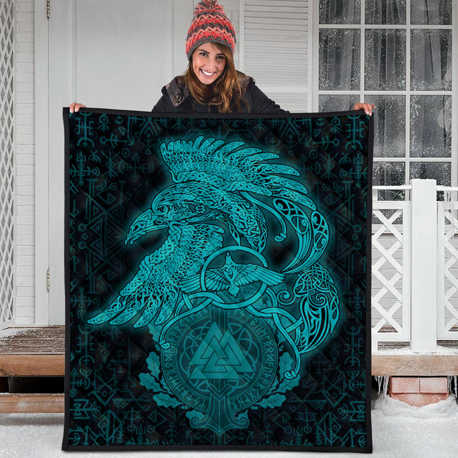 Ligerking Quilt -Raven Celtic Turquoise Viking Homeset Quilt A95