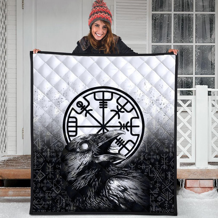Ligerking Quilt - Viking Raven Black and White Vegvisir Quilt A35