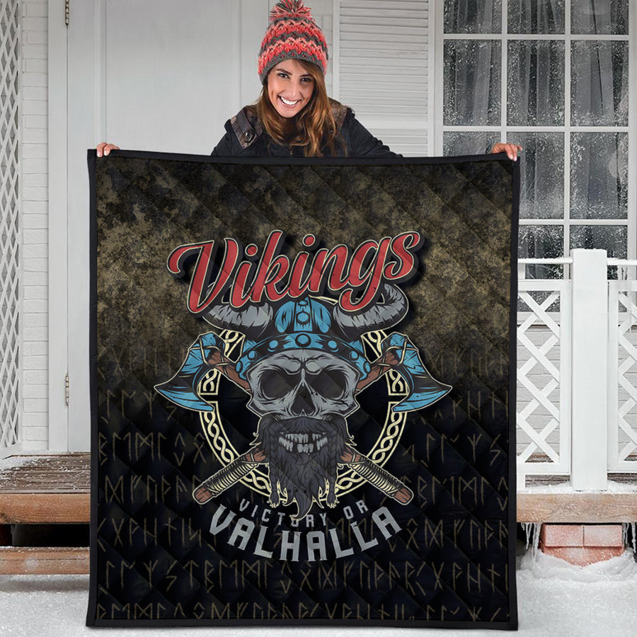 Ligerking Quilt - Vikings-Victory-or-Valhalla-Skull-With-Crossed- Axe Quilt A7