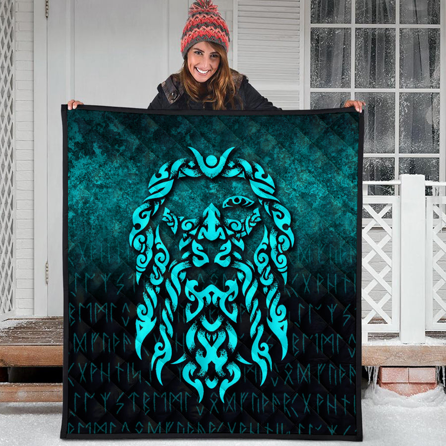 Ligerking Quilt - Viking God Odin Allfather In Asgard Raven God - Cyan Version Quilt A7