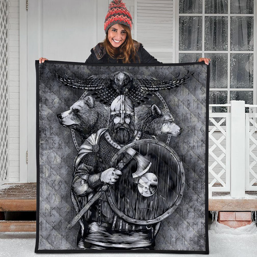 Ligerking Quilt - Viking Odin Bear Raven Wolf Quilt A95