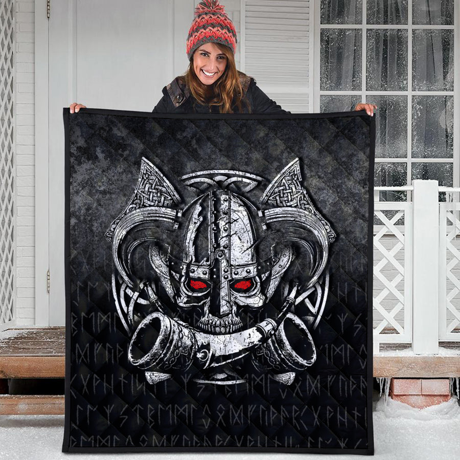 Ligerking Quilt - Nordic Mythology Skull Mead Horn Warrior Runes Viking Quilt A7
