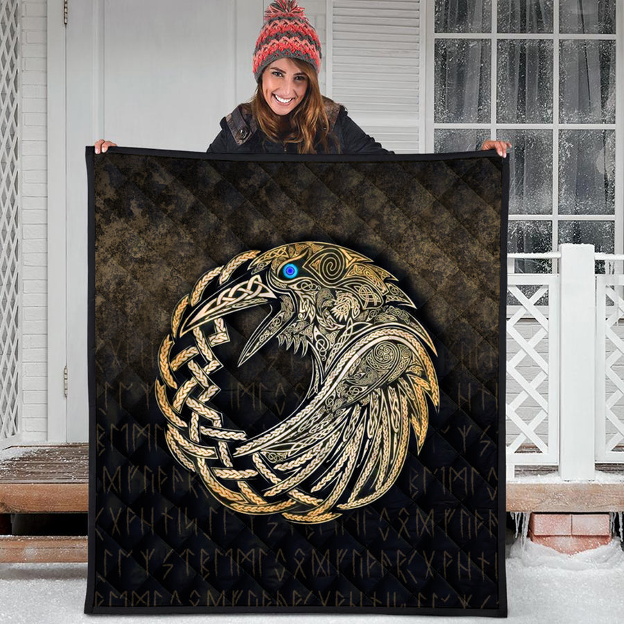 Ligerking Quilt - Vikings Raven - Gold Version Quilt A7