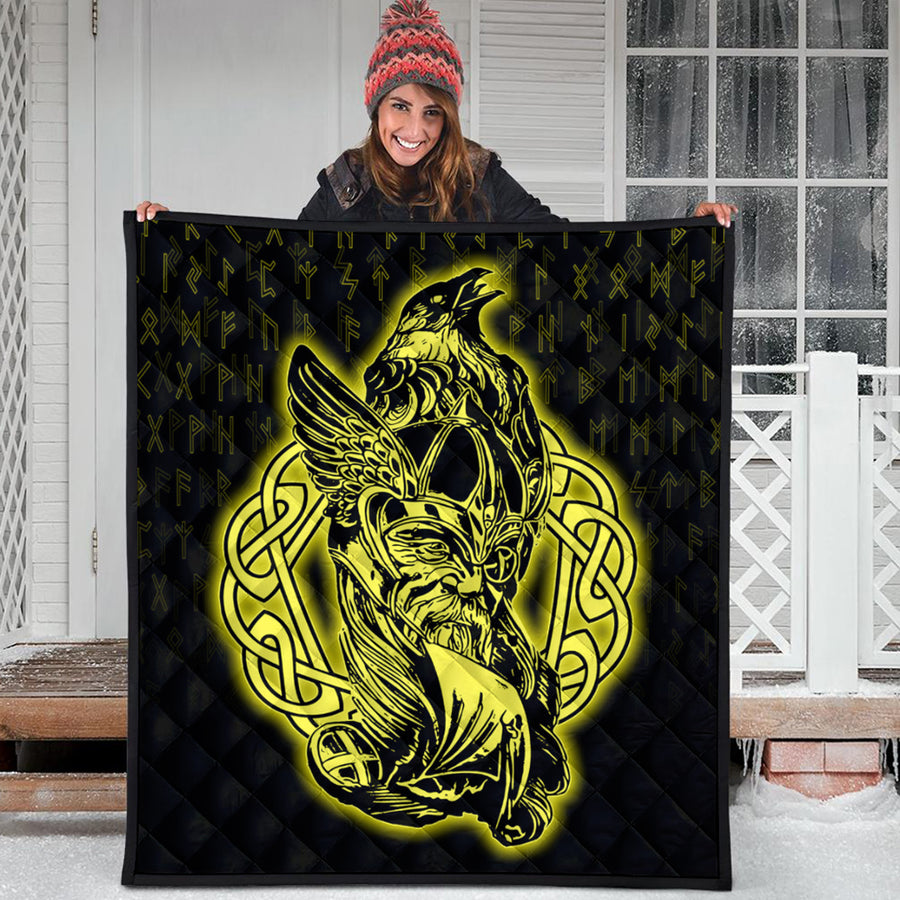 Ligerking Quilt -Odin Raven Viking Set Gold Quilt A95