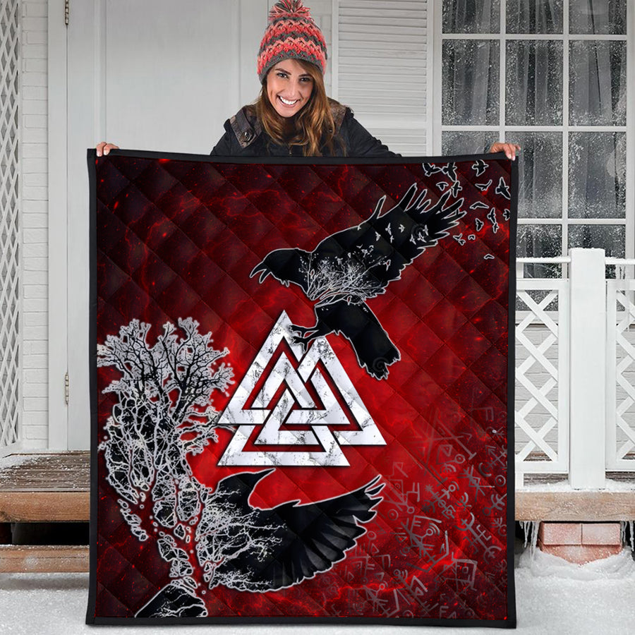 Ligerking Quilt - Hugin and Munin Valknut Helm Of Awe Rune Quilt A35