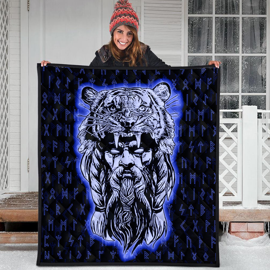 Ligerking Quilt -Wolf Odin Viking Set Blue Quilt A95