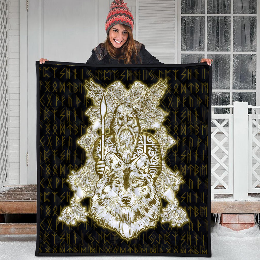 Ligerking Quilt -Odin Wolf Viking Set Gold Quilt A95