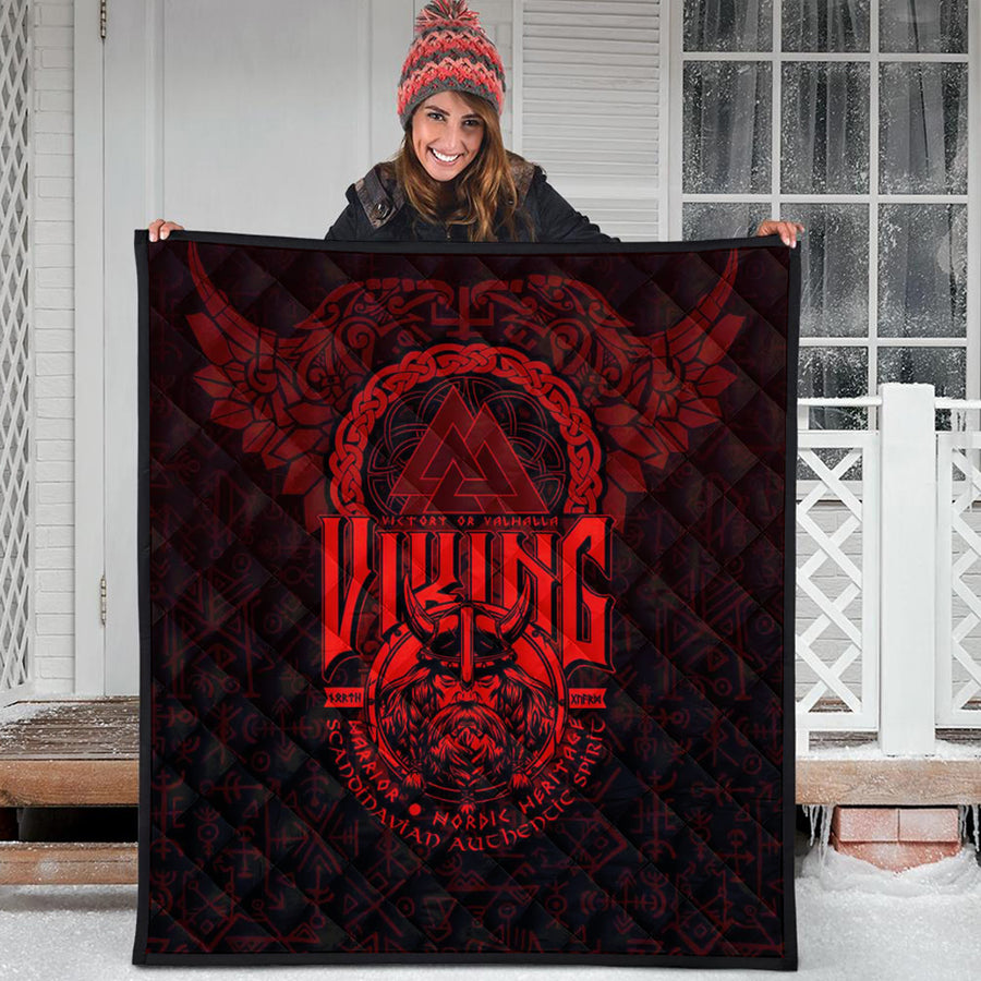 Ligerking Quilt -Viking Warriors Valknut Red Quilt A94