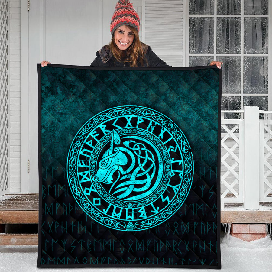 Ligerking Quilt - Viking Wolf - Cyan Version Quilt A7