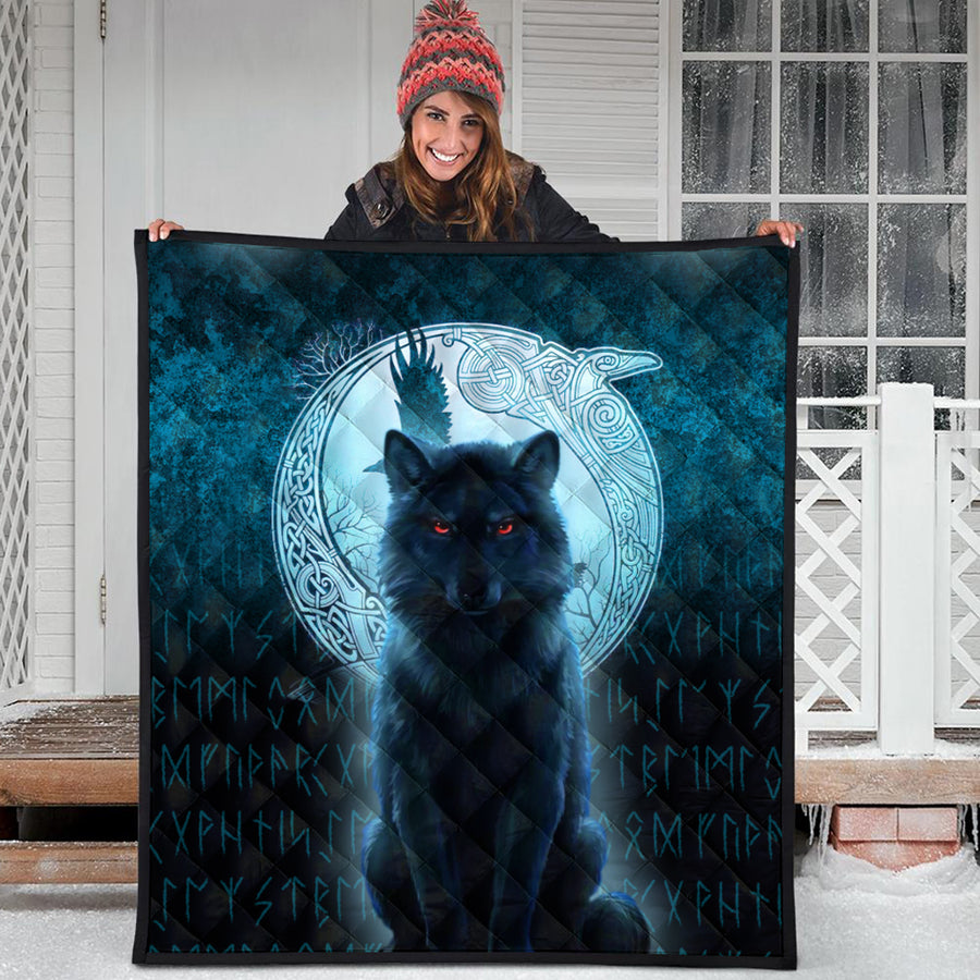 Ligerking Quilt - Fenrir Viking Wolf - Cyan Version Quilt A7