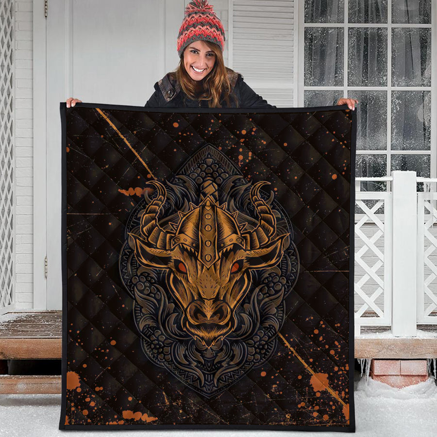 Ligerking Quilt - Viking Bull Head Brush Pattern Quilt A35