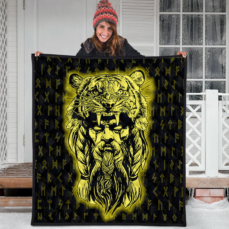 Ligerking Quilt -Wolf Odin Viking Set Gold Quilt A95