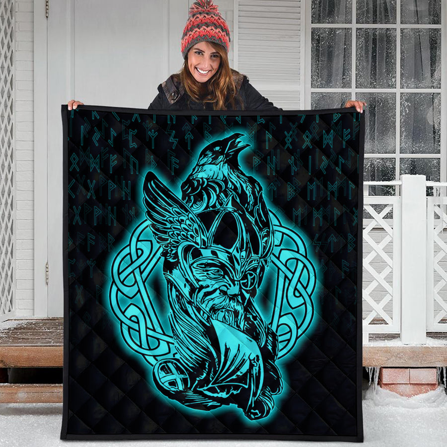Ligerking Quilt -Odin Raven Viking Set Turquoise Quilt A95