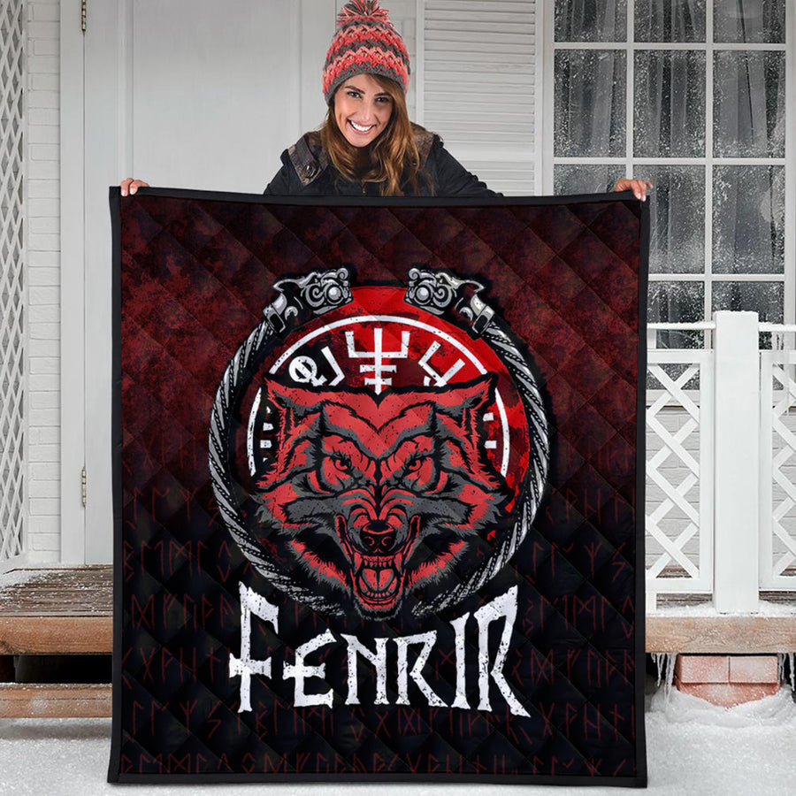 Ligerking Quilt - Fenrir Wolf Runes Norse Vikings Quilt A7