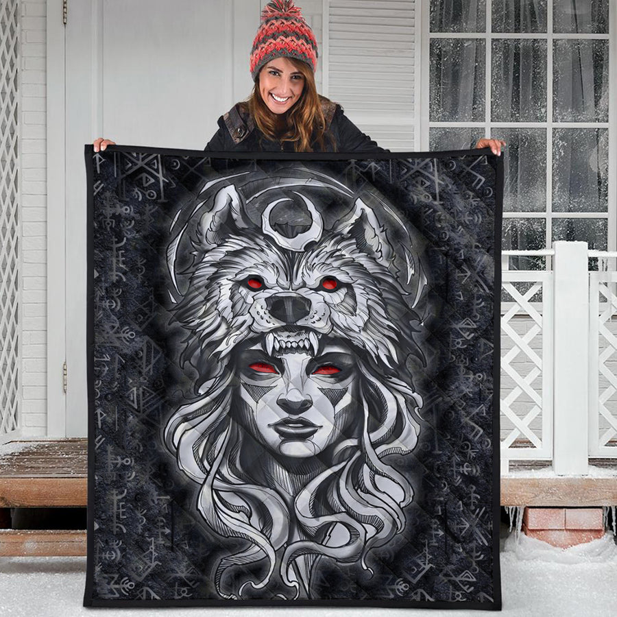 Ligerking Quilt - Valkyries And Bear Raven Turquoise Quilt A95