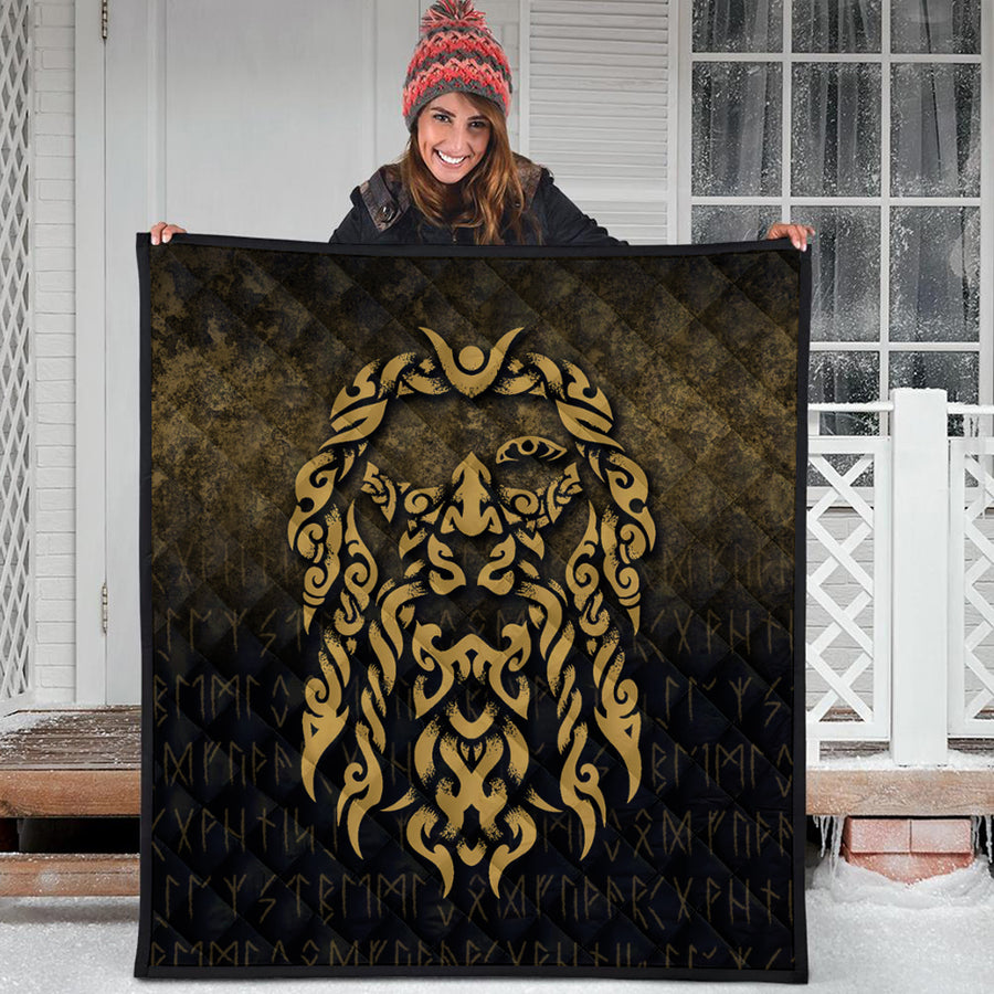 Ligerking Quilt - Viking God Odin Allfather In Asgard Raven God - Gold Version Quilt A7