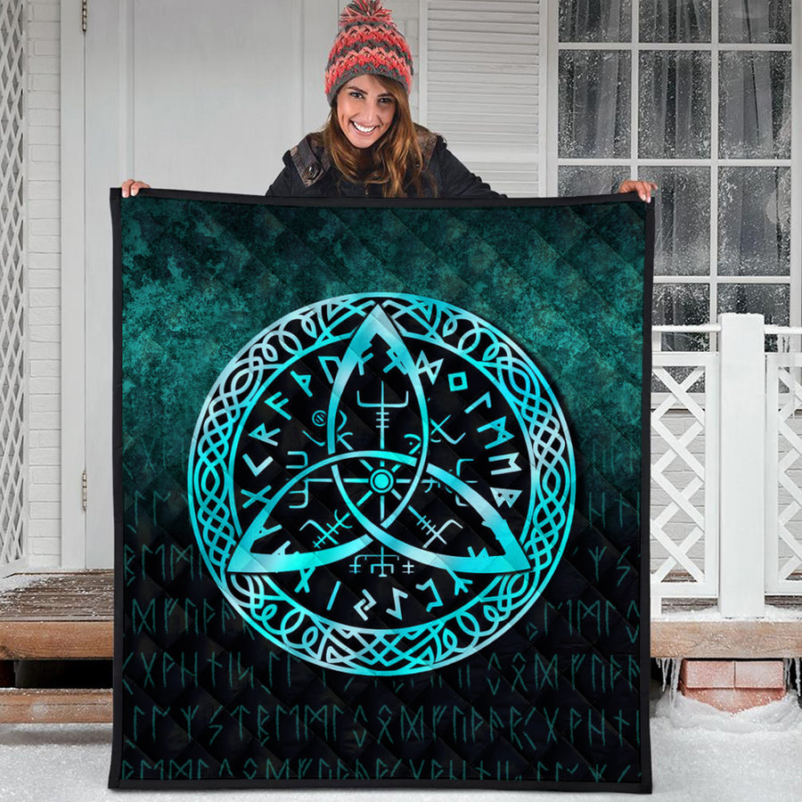 Ligerking Quilt - Vegvisir Nordic Viking Rune - Cyan Version Quilt A7