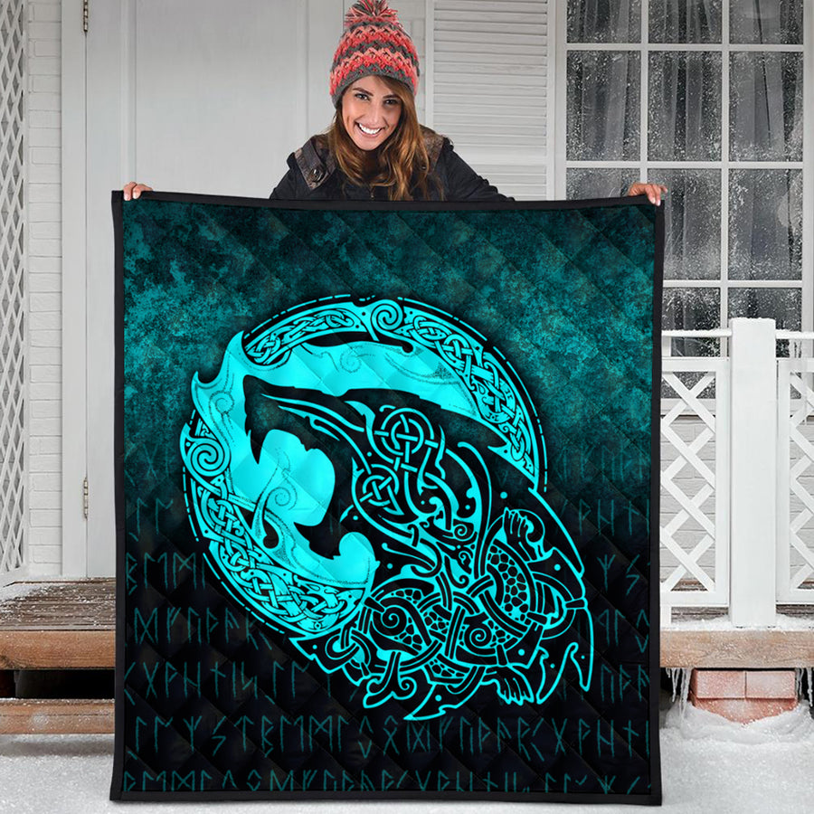 Ligerking Quilt - Fenrir Viking 3D Tattoo - Cyan Version Quilt A7