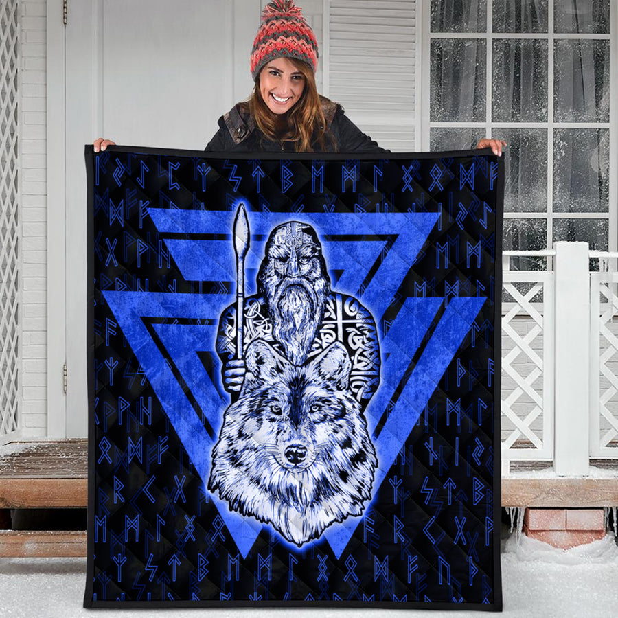 Ligerking Quilt - Viking Odin Wolf Blue Quilt A95