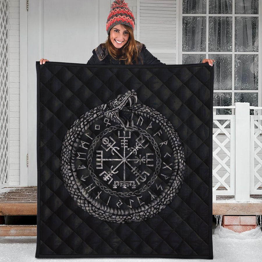 Ligerking Quilt - Viking Vegvisir with Ouroboros and Runes Quilt A7