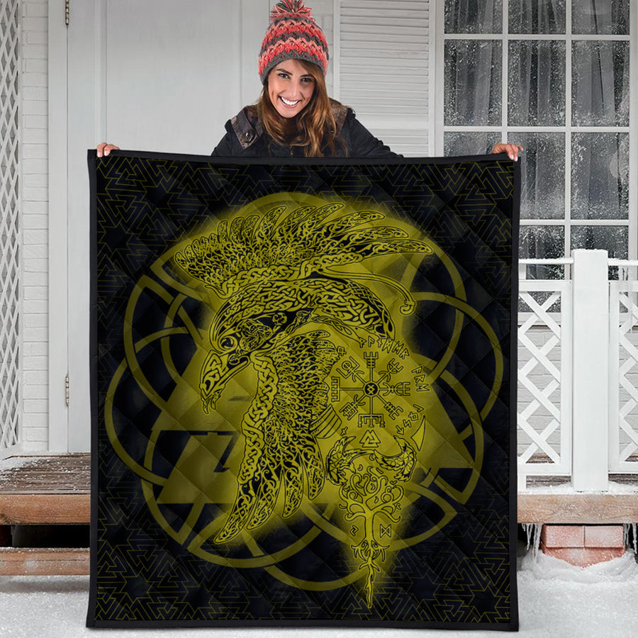 Ligerking Quilt -Raven Valknut Gold Viking Homeset Quilt A95