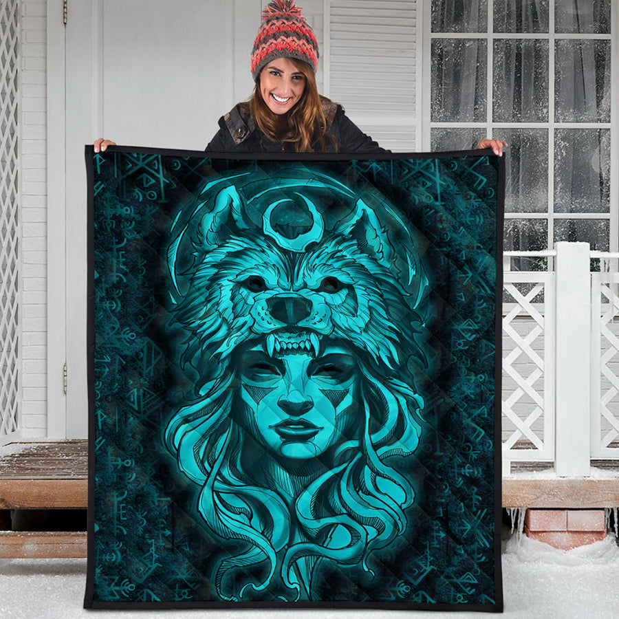 Ligerking Quilt - Valkyries And Wolf Moon Turquoise Quilt A95