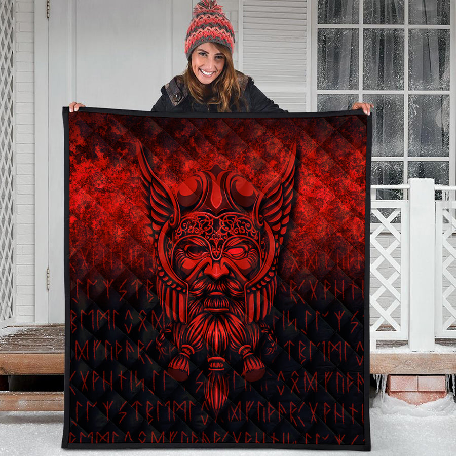 Ligerking Quilt - Viking Odin Allfather In Asgard - Red Version Quilt A7